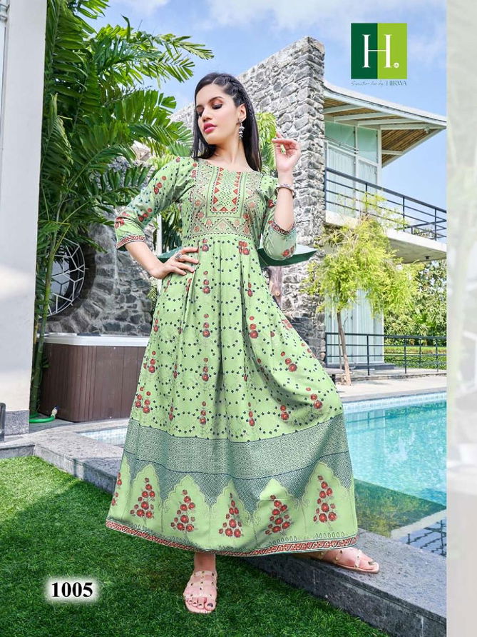 Hirwa Sunflower Vol 5 Foil Printed  Anarkali Kurtis Catalog
